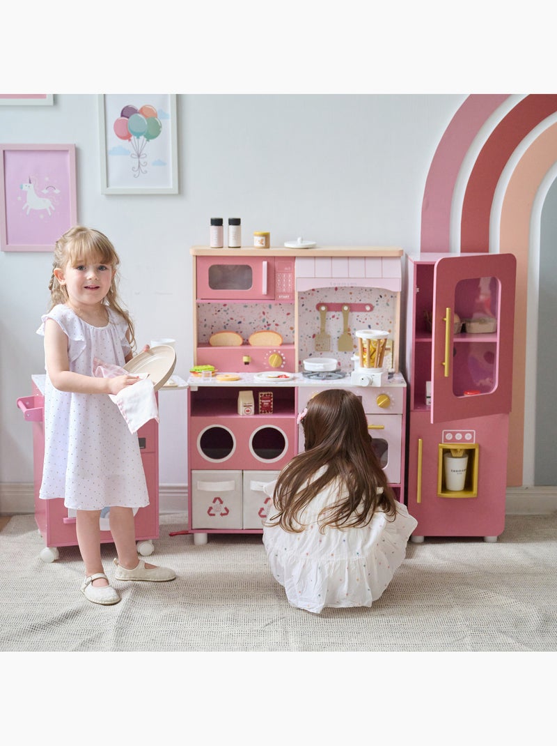 Cuisine jouet bois 3 pièces modulable, 21 accessoires, 89cm, Rose, Rose - Kiabi