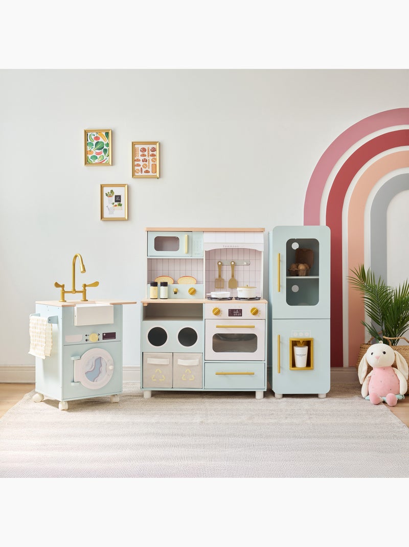 Cuisine jouet bois 3 pièces modulable, 21 accessoires, 89cm, Vert, Vert - Kiabi