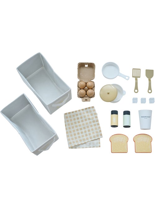 Cuisine jouet bois 3 pièces modulable, 21 accessoires, 89cm, Vert, - Kiabi