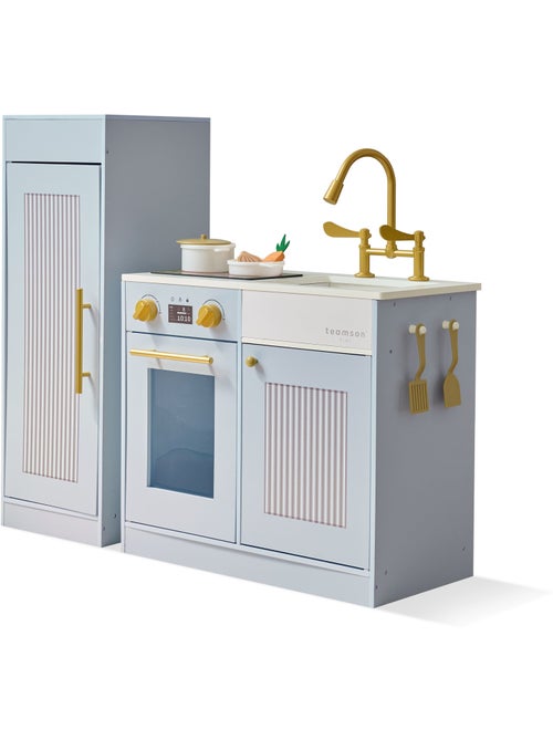 Cuisine jouet bois enfant, 12 accessoires, 80cm, Bleu, - Kiabi