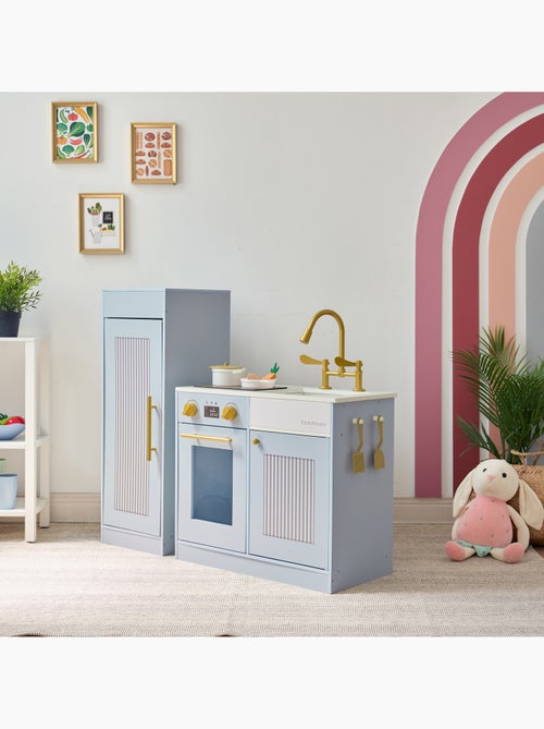 Cuisine jouet bois enfant, 12 accessoires, 80cm, Bleu, - Kiabi