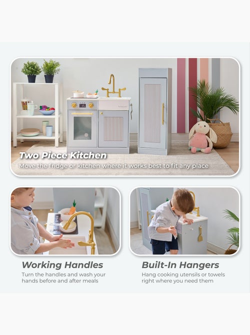 Cuisine jouet bois enfant, 12 accessoires, 80cm, Bleu, - Kiabi