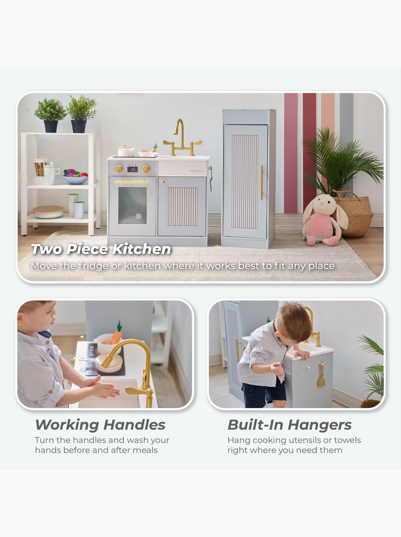 Cuisine jouet bois enfant, 12 accessoires, 80cm, Bleu, Bleu - Kiabi