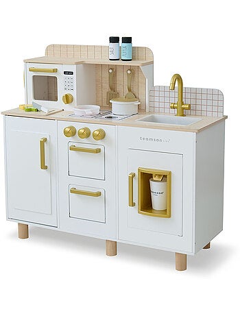 Cuisine jouet bois enfant, 17 accessoires, 75cm, Blanc,