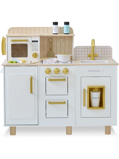 Cuisine jouet bois enfant, 17 accessoires, 75cm, Blanc, - Kiabi