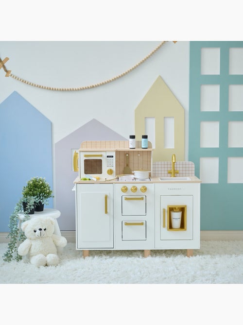 Cuisine jouet bois enfant, 17 accessoires, 75cm, Blanc, - Kiabi