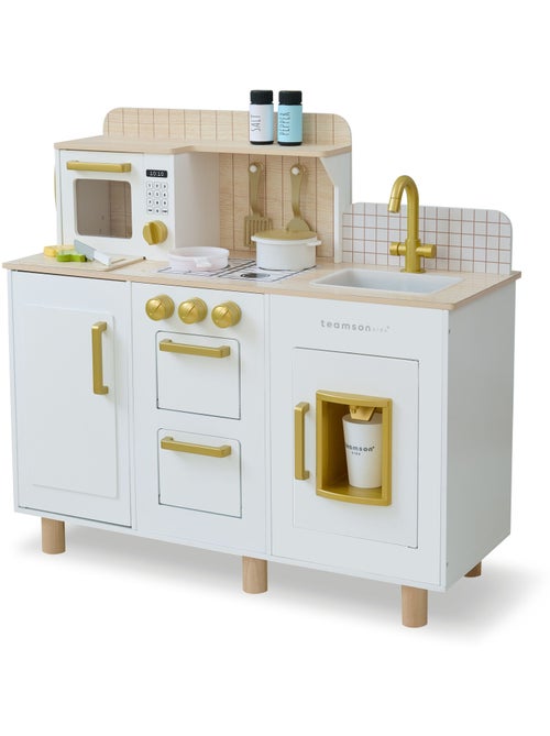 Cuisine jouet bois enfant, 17 accessoires, 75cm, Blanc, - Kiabi