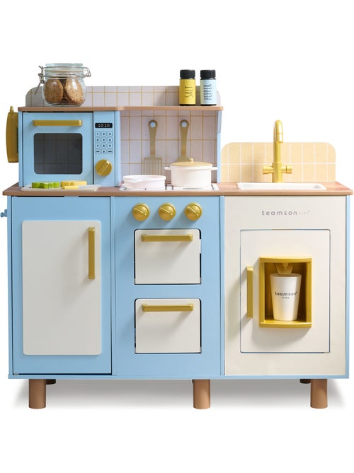 Cuisine jouet bois enfant, 17 accessoires, 75cm, Bleu, - Kiabi