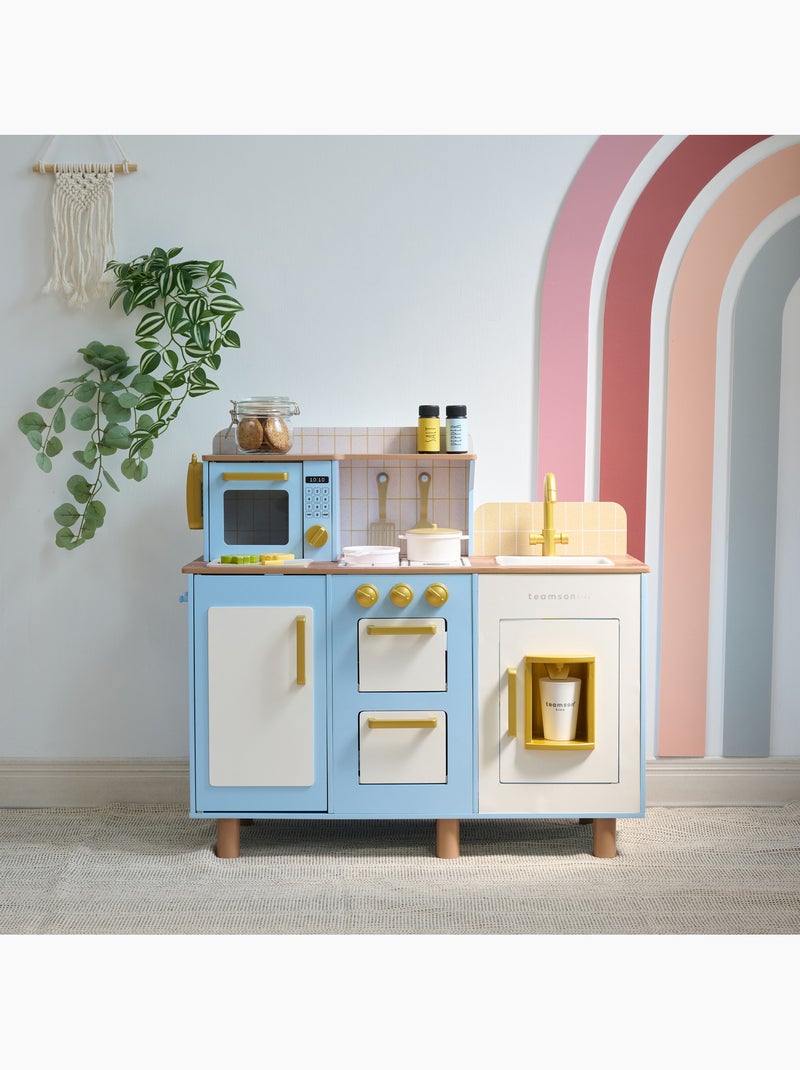Cuisine jouet bois enfant, 17 accessoires, 75cm, Bleu, Bleu - Kiabi