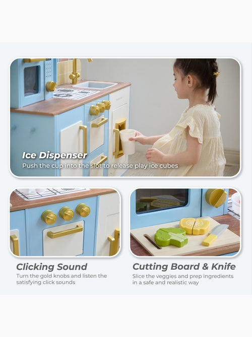 Cuisine jouet bois enfant, 17 accessoires, 75cm, Bleu, - Kiabi