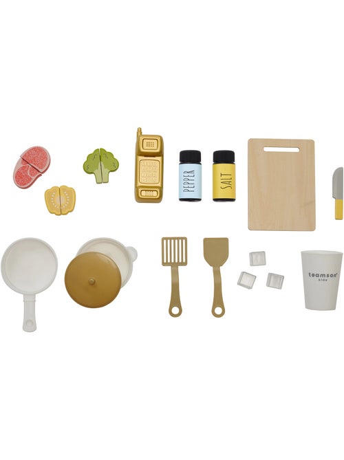 Cuisine jouet bois enfant, 17 accessoires, 75cm, Bleu, - Kiabi