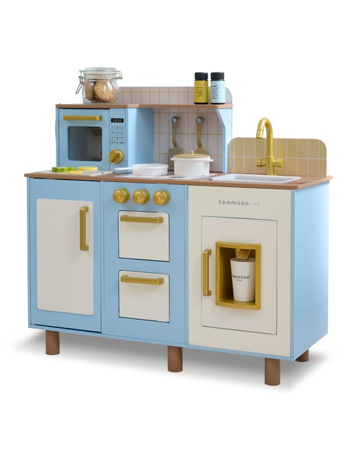 Cuisine jouet bois enfant, 17 accessoires, 75cm, Bleu, - Kiabi