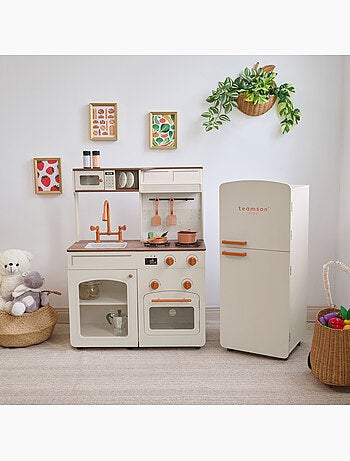 Cuisine jouet bois modulable, 14 accessoires, 92cm, Blanc,