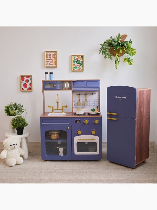 Cuisine jouet bois modulable, 14 accessoires, 92cm, Bleu, - Kiabi