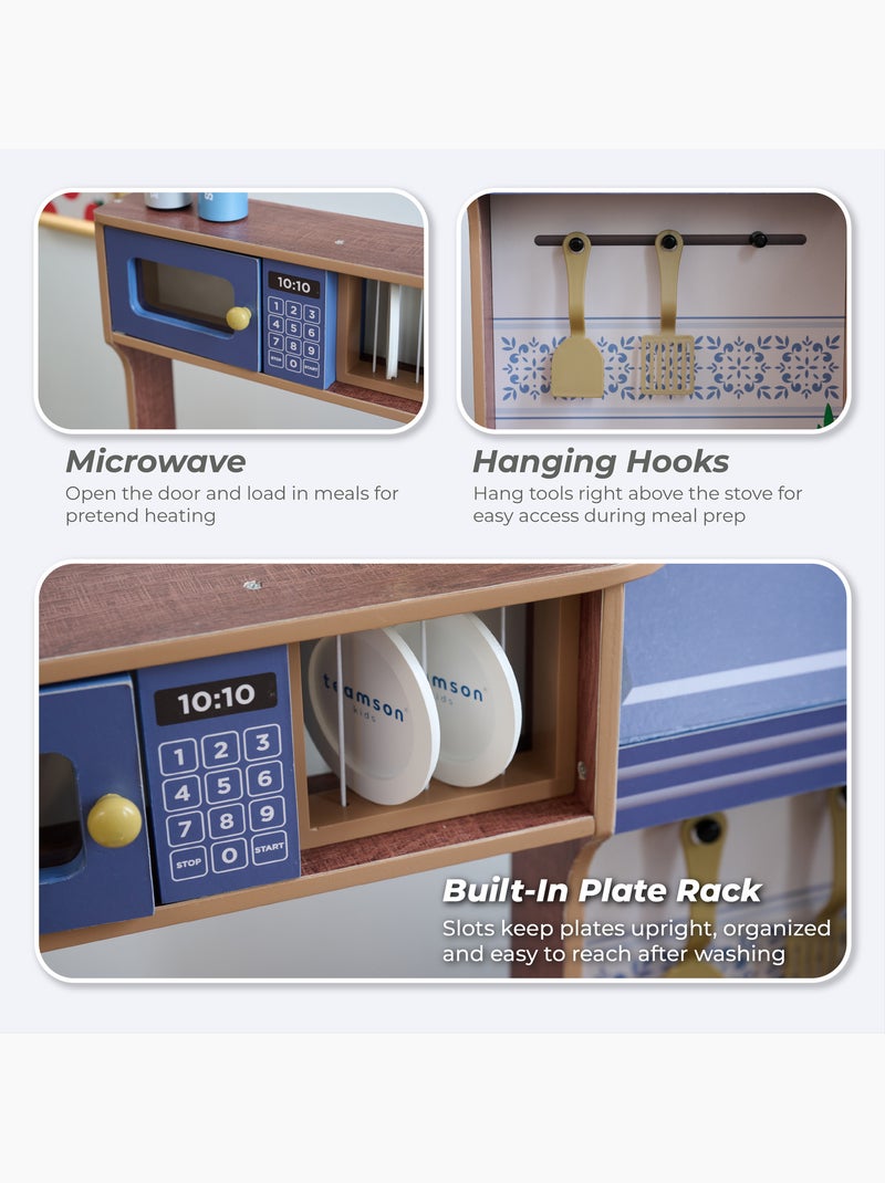 Cuisine jouet bois modulable, 14 accessoires, 92cm, Bleu, Bleu - Kiabi