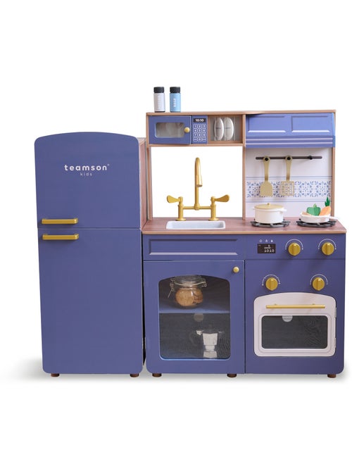 Cuisine jouet bois modulable, 14 accessoires, 92cm, Bleu, - Kiabi