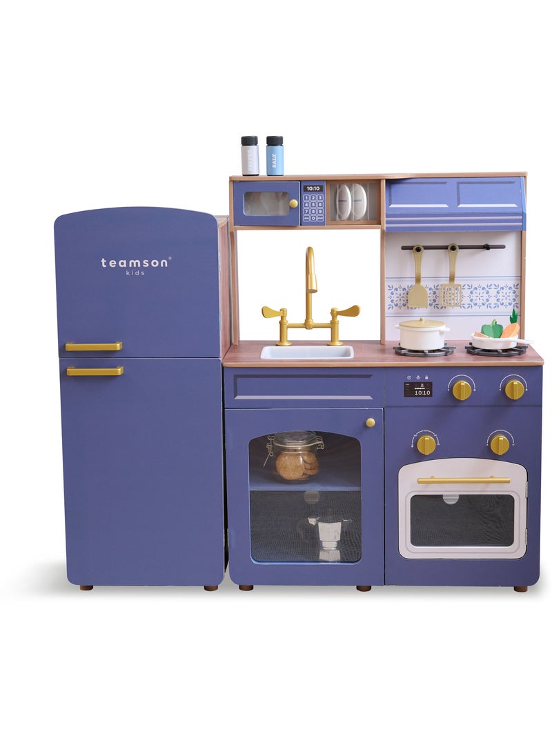 Cuisine jouet bois modulable, 14 accessoires, 92cm, Bleu, Bleu - Kiabi