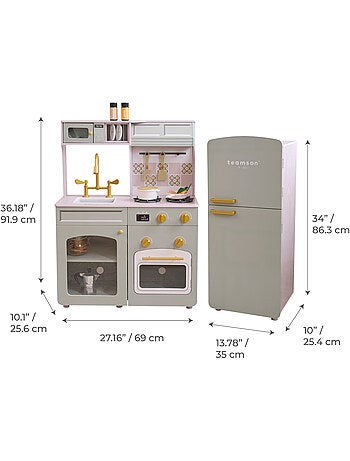 Cuisine jouet bois modulable, 14 accessoires, 92cm, Blanc,