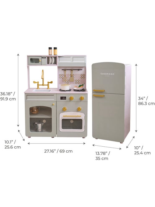 Cuisine jouet bois modulable, 14 accessoires, 92cm, Vert, - Kiabi
