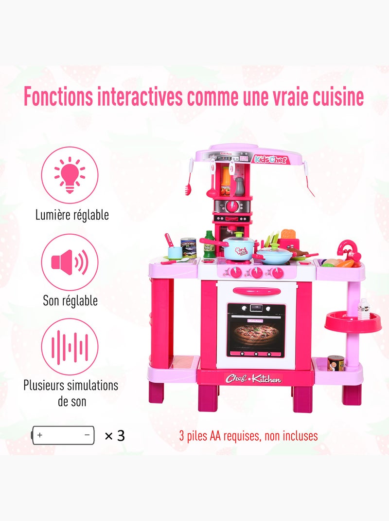 Cuisine Jouet 3 En 1 Pour Enfants DeAO - Avec Lumière, Son, Vapeur Et 75 Accessoires - Cuisinière, Barbecue, évier - Pour 3 Ans Et Plus, Rose