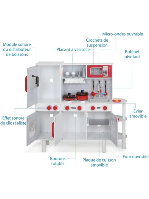 Cuisine pour enfants en bois 91 × 33 × 86/92 cm avec 38 accessoires - Kiabi