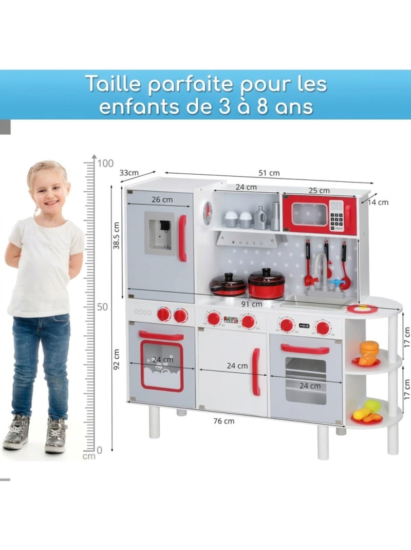 Cuisine pour enfants en bois 91 × 33 × 86/92 cm avec 38 accessoires N/A - Kiabi