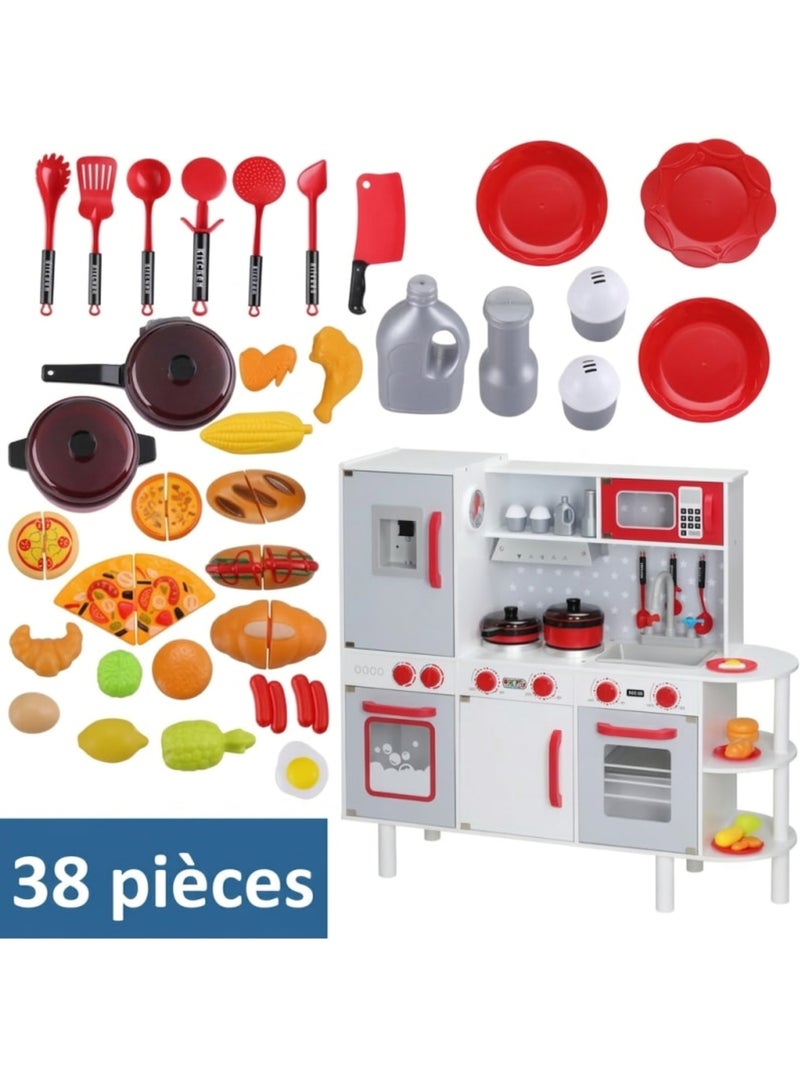 Cuisine pour enfants en bois 91 × 33 × 86/92 cm avec 38 accessoires N/A - Kiabi