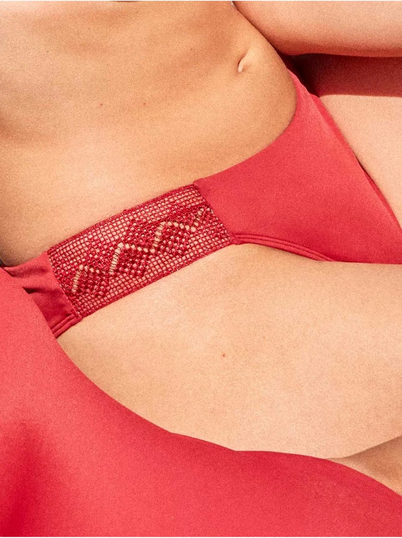 Culotte bikini dentelle sur les côtés Rouge - Kiabi