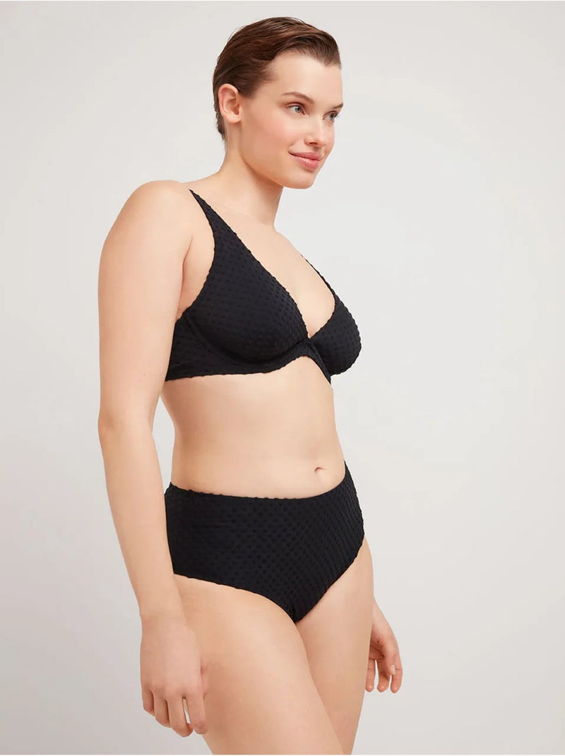 Culotte bikini haute tissu structuré Noir - Kiabi