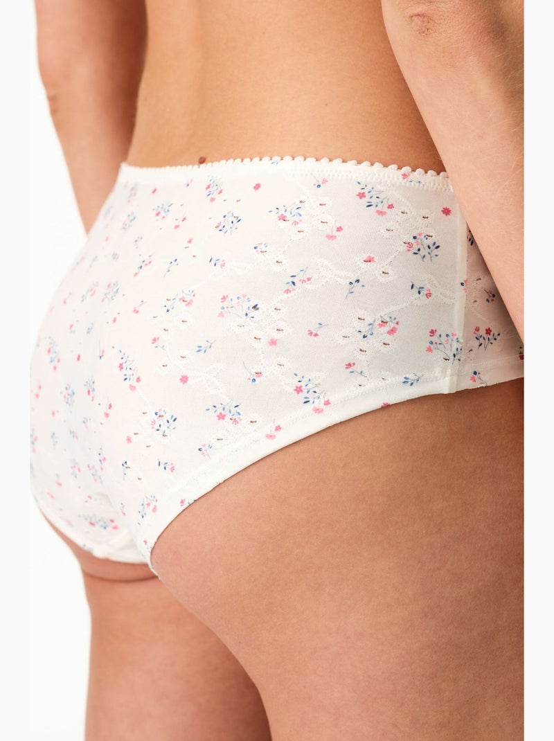 Culotte boyshort taille haute fleurie à œillets cassés penti Blanc cassé - Kiabi