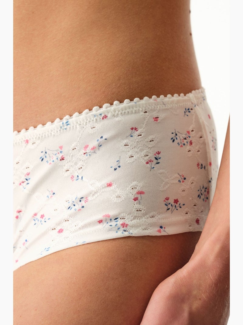 Culotte boyshort taille haute fleurie à œillets cassés penti Blanc cassé - Kiabi