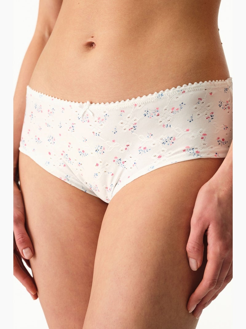 Culotte boyshort taille haute fleurie à œillets cassés penti Blanc cassé - Kiabi