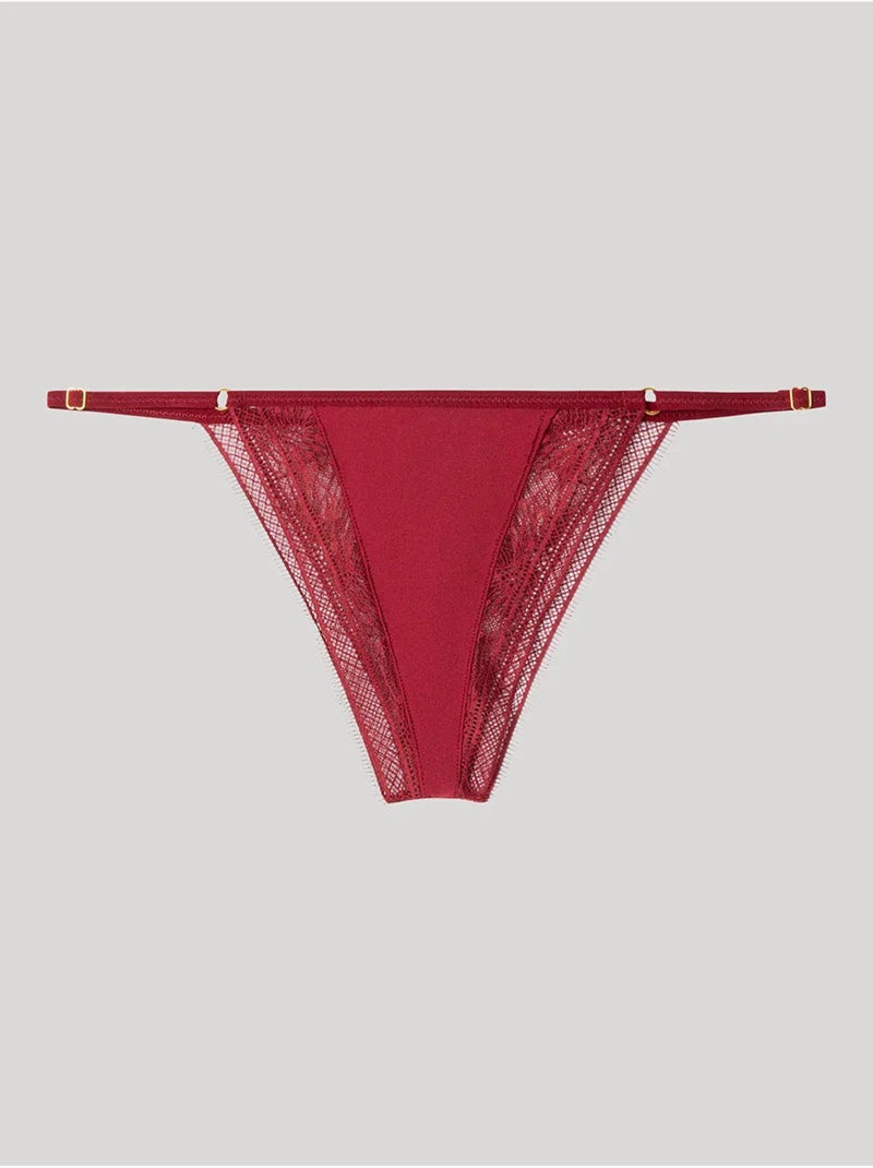 Culotte brésilien à lacets en dentelle florale Rouge - Kiabi