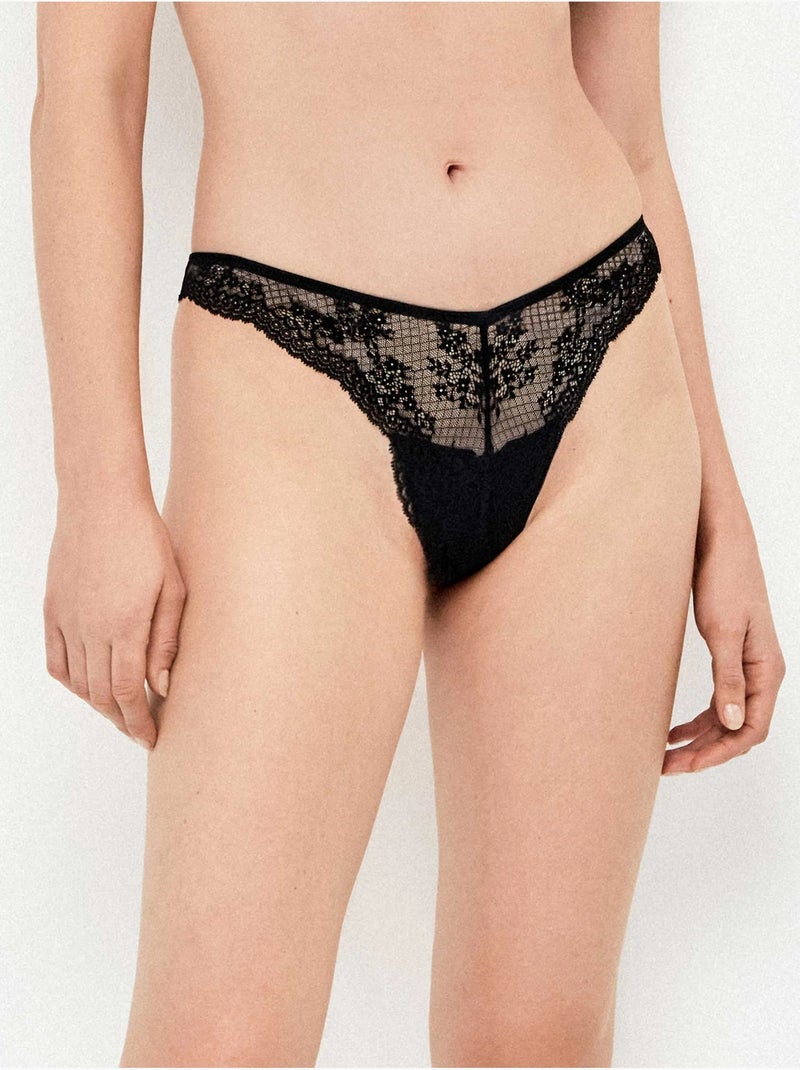 Culotte brésilien en dentelle avec lanières et anneaux Noir - Kiabi