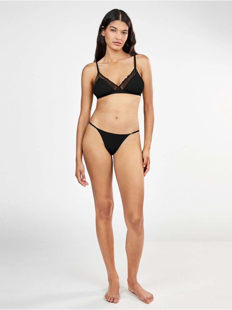 Culotte brésilien fine dentelle à lanière Noir - Kiabi