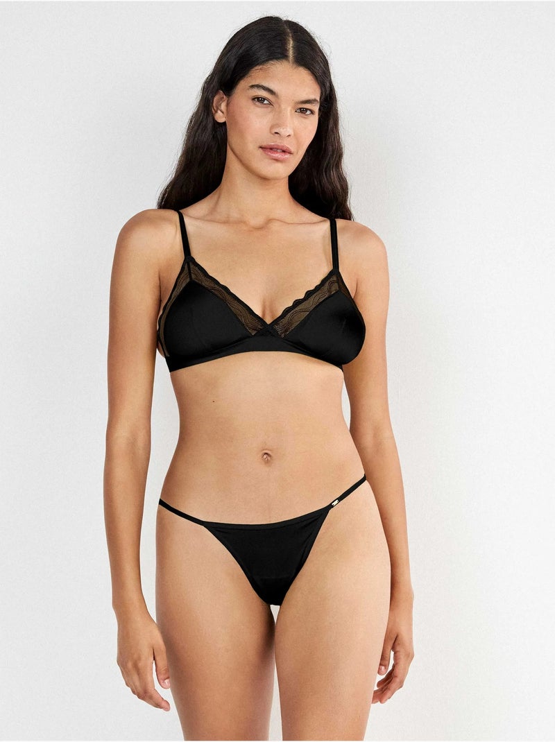 Culotte brésilien fine dentelle à lanière Noir - Kiabi