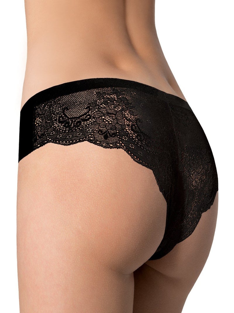 Culotte brésilienne coutures plates avec dos en dentelle Tanga Noir - Kiabi