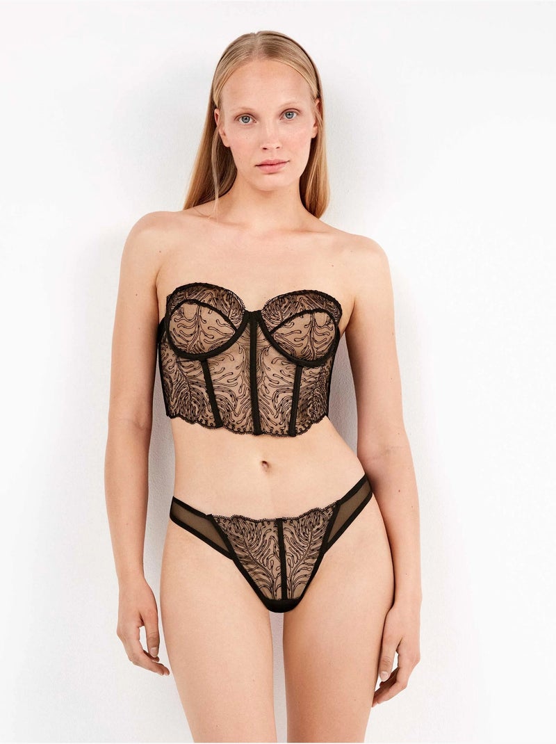 Culotte brésilienne en dentelle brodée Noir - Kiabi