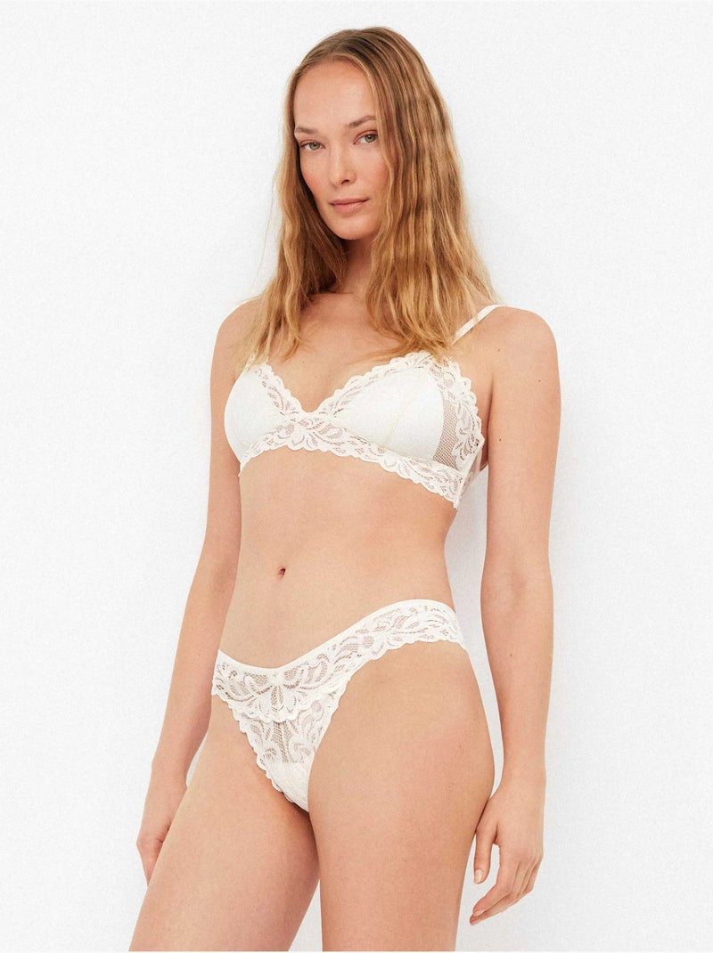 Culotte brésilienne en dentelle Ecru - Kiabi