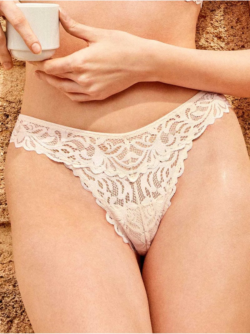 Culotte brésilienne en dentelle Ecru - Kiabi