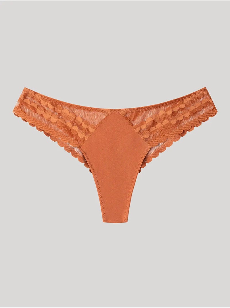 Culotte brésilienne en dentelle et microfibre Marron - Kiabi