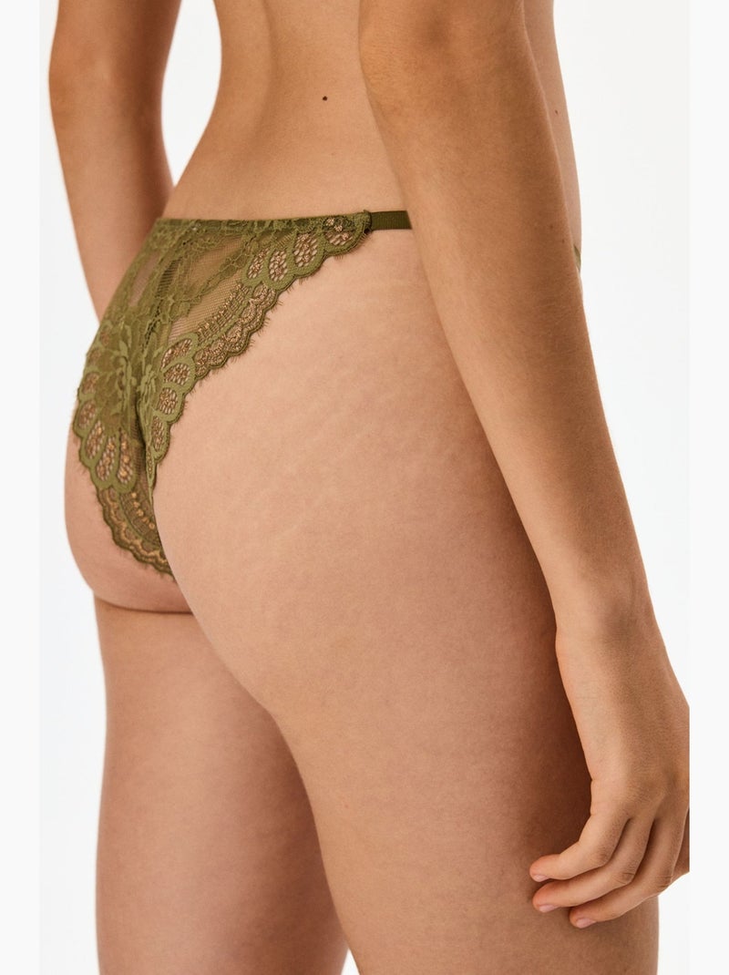 Culotte brésilienne en dentelle penti Kaki - Kiabi