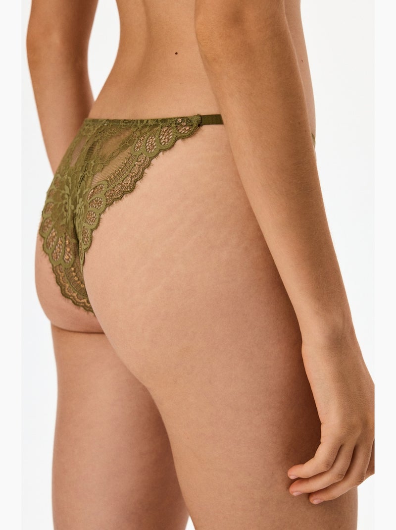 Culotte brésilienne en dentelle penti Kaki - Kiabi