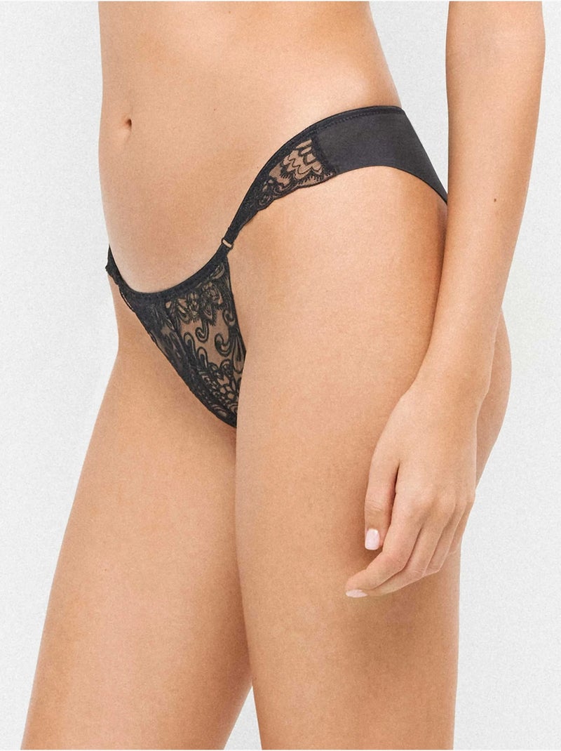 Culotte brésilienne en tissu brodé floral Noir - Kiabi