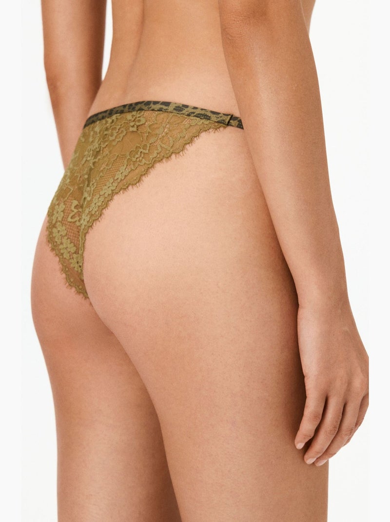 Culotte brésilienne micro femme en dentelle imprimée penti Kaki - Kiabi