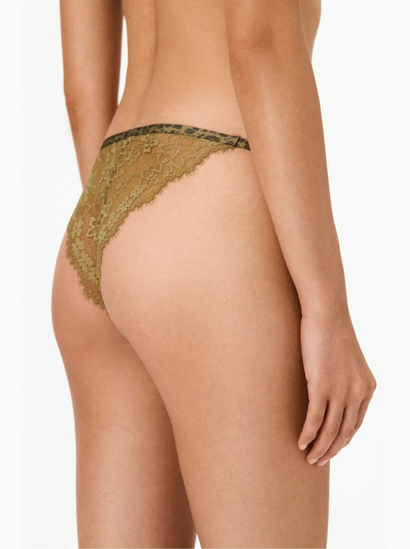 Culotte brésilienne micro femme en dentelle imprimée penti Kaki - Kiabi