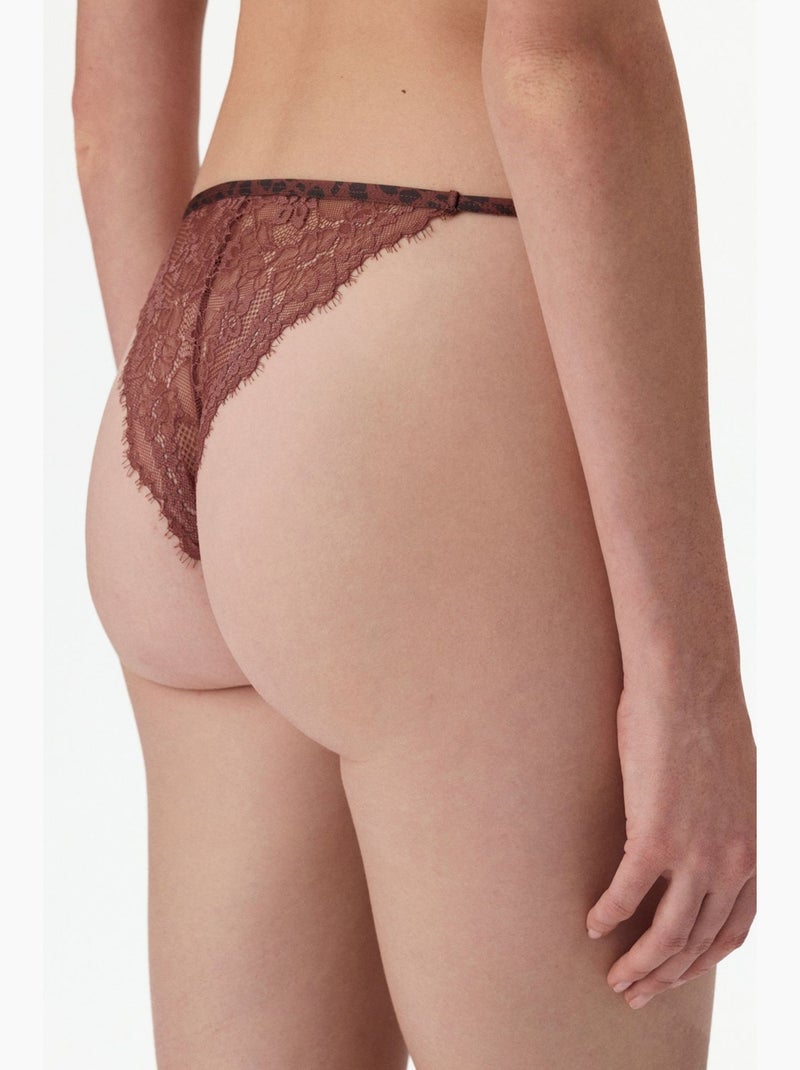 Culotte brésilienne micro femme en dentelle imprimée penti Rouge bordeaux - Kiabi