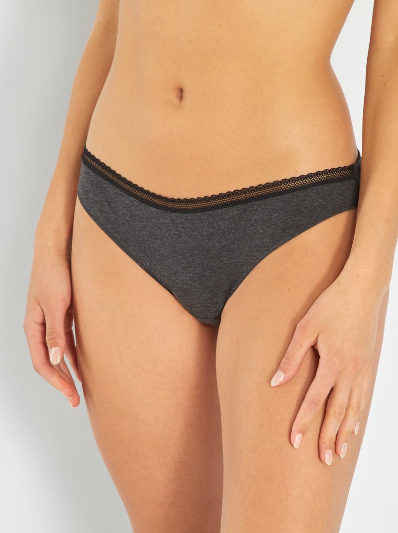 Culotte coton galon dentelle gris foncé chiné - Kiabi