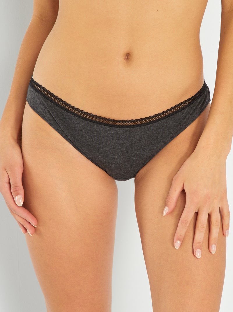 Culotte coton galon dentelle gris foncé chiné - Kiabi