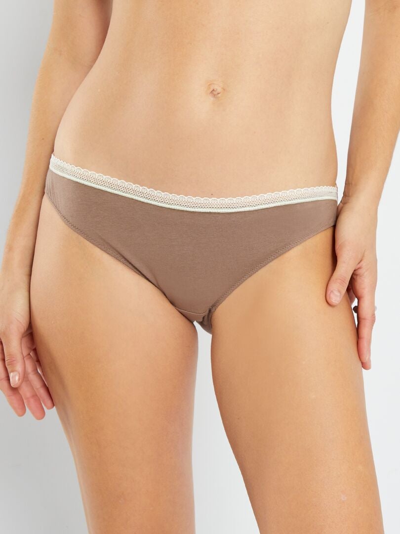 Culotte coton galon dentelle Marron taupe - Kiabi